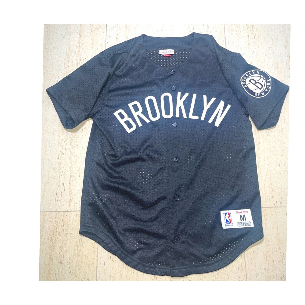 Mitchell & Ness Brooklyn Nets NBA Mesh Baseball Jersey Black White Medium